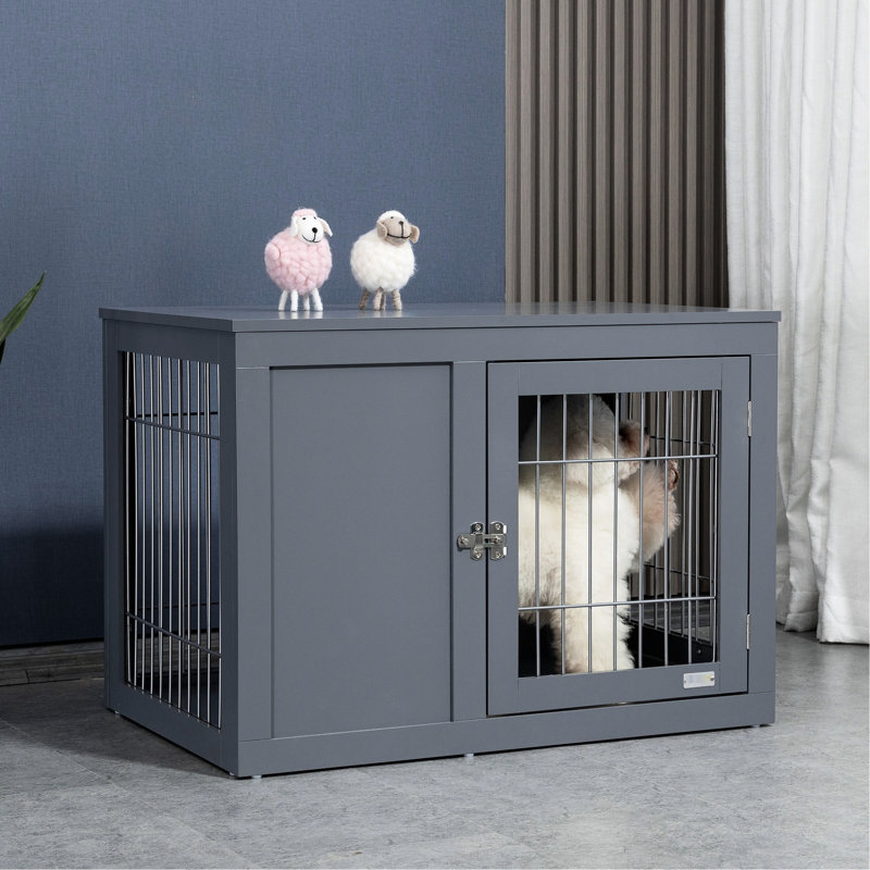 Cage pour animaux grise, chenil d'intérieur pour chien avec portes doubles, meubles pour petits et moyens chiens, chenil de table d'appoint en fil de fer, bout de cage