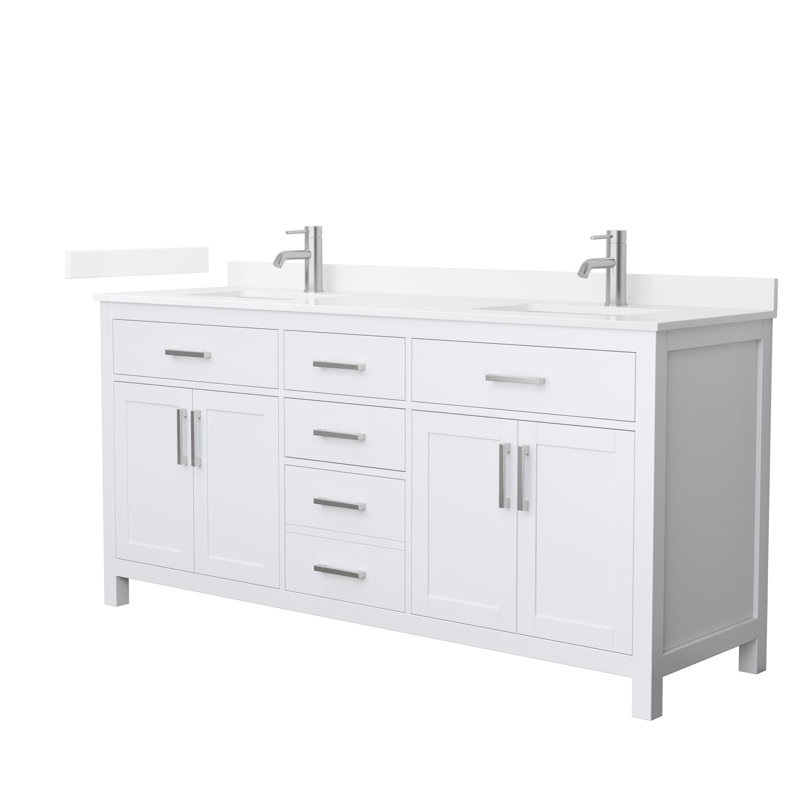Beckett 72" Freestanding Double Bathroom Vanity with Quartz Top, White, Brushed Nickel, White Quartz