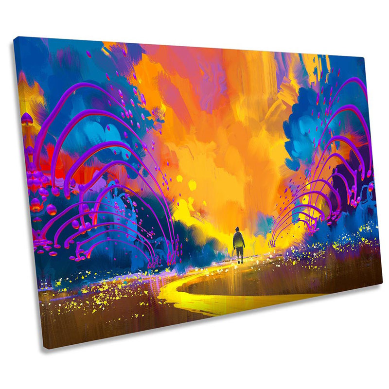 Colourful Abstract Landscape Picture CANVAS WALL ART Print Orange, 30.5cm H x 45.7cm W