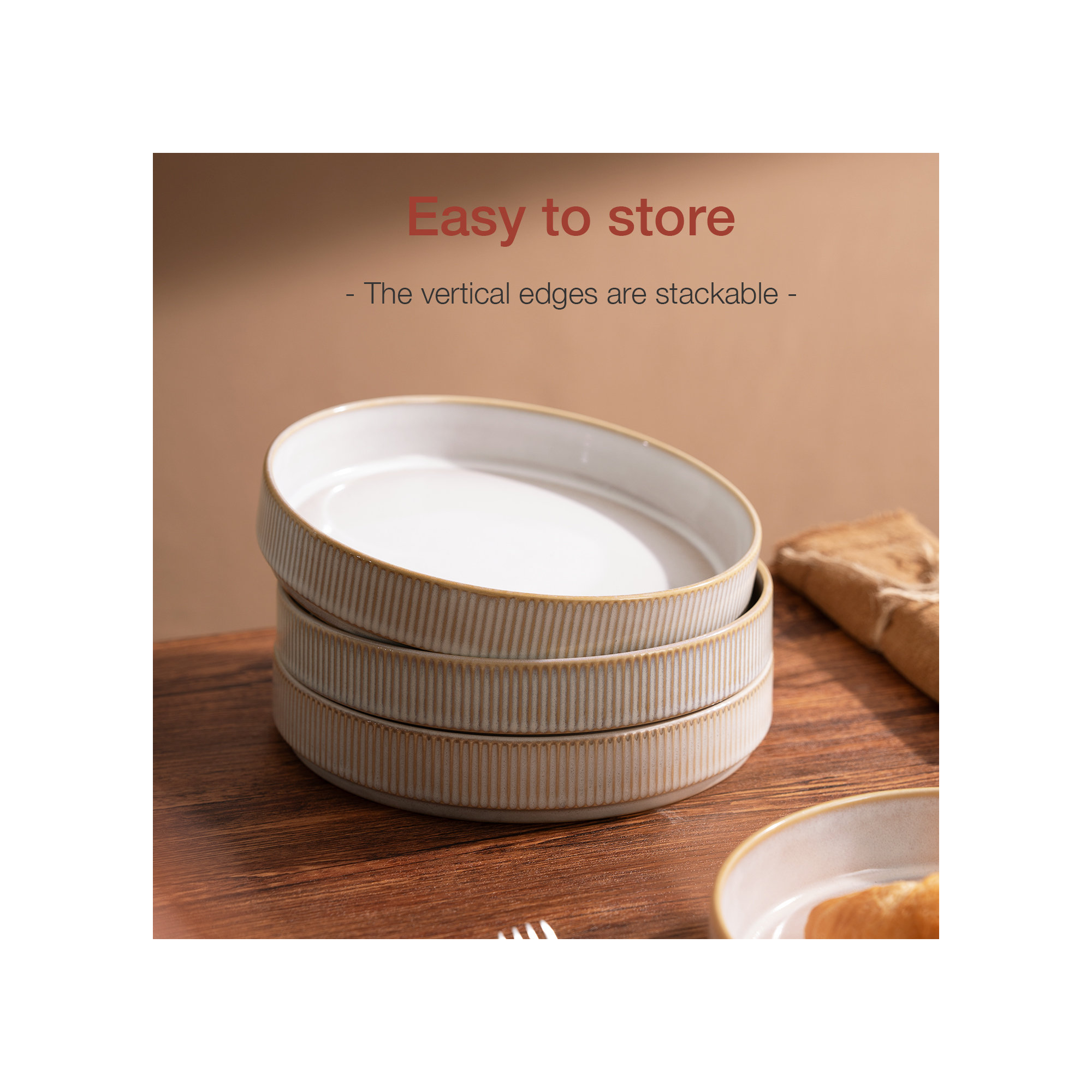 Azal 8.1'' Stoneware Large Pasta Bowl (Set of 4), Cappuccino White