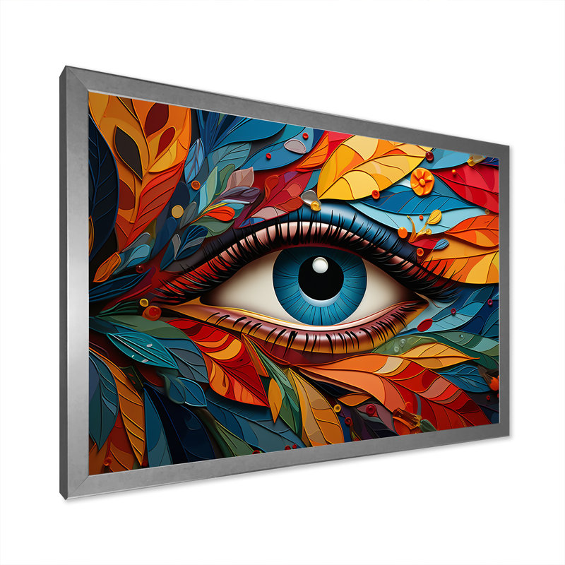 Symphonie des yeux sur feuille, Cadre simple argenté, H 16 po x l 32 po x P 1 po