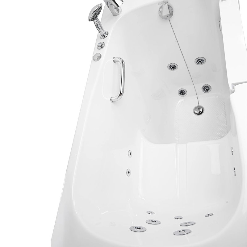 Ella Zen Acrylic Hydro Massage Walk in Tub 30"x60", Right Inward Swing Door, 2 Piece Faucet, Right Drain