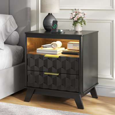 19.7'' W 2-Drawer Nightstand With Built-In Outlets And Human Sensor Light