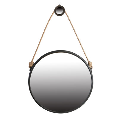 29.5" Round Mirror With Black Iron Framed And Consistent Rope For Bathroom Bedroom Strap, Enhancing Bathroom, & Living Area