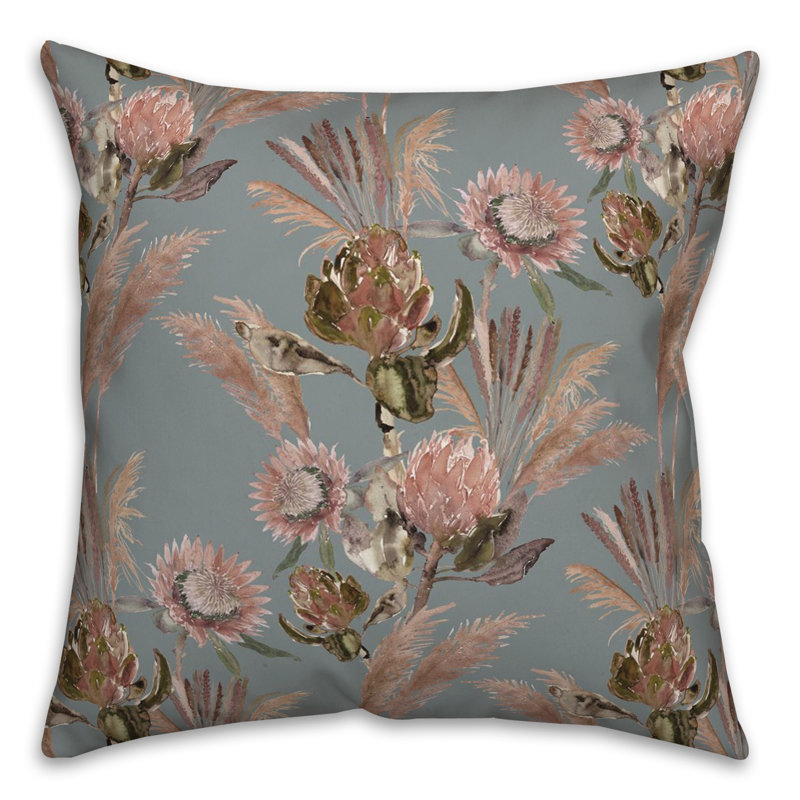 Floral Reversible Throw Pillow, Blue