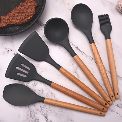 12Pcs Wooden Handle Spatula Silicone Kitchenware Baking Set -  QXXSJ, HJX-072