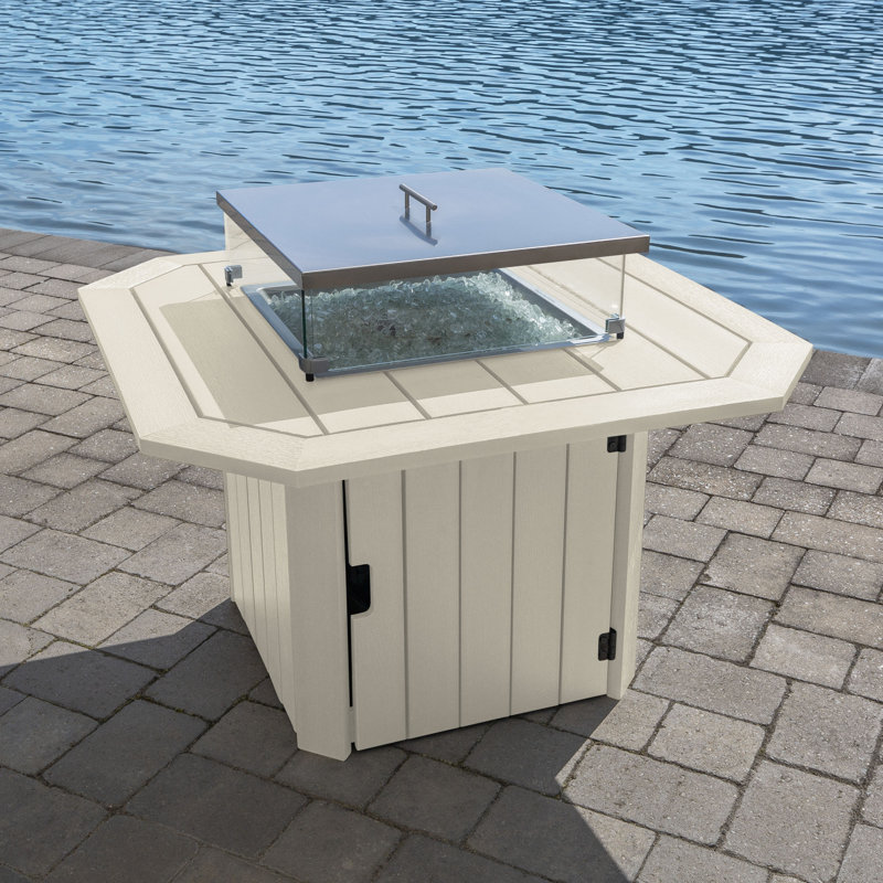 Strella Octagon Polyresin Propane Smokeless Fire Pit Table with Hidden Fuel Tank, White