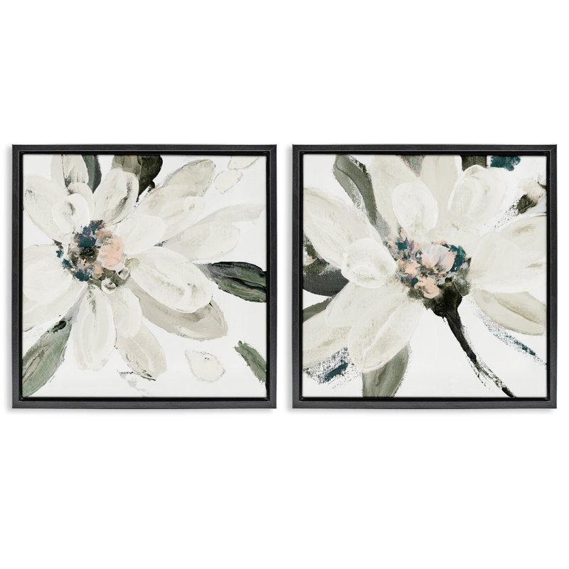 Ensemble de 2 cadres flottants Naturally Blooming White Flowers, design par Lanie Loreth, Cadre flottant noir de jais