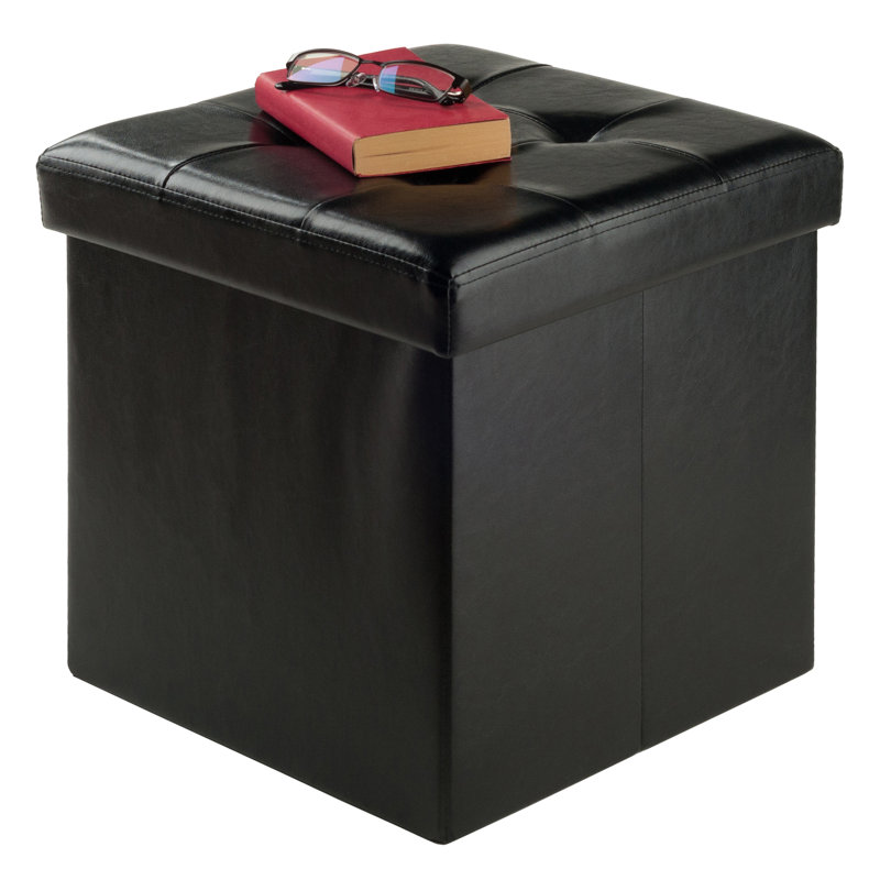 Repose-pieds carré avec rangement 14,96 po Calder, Similicuir noir