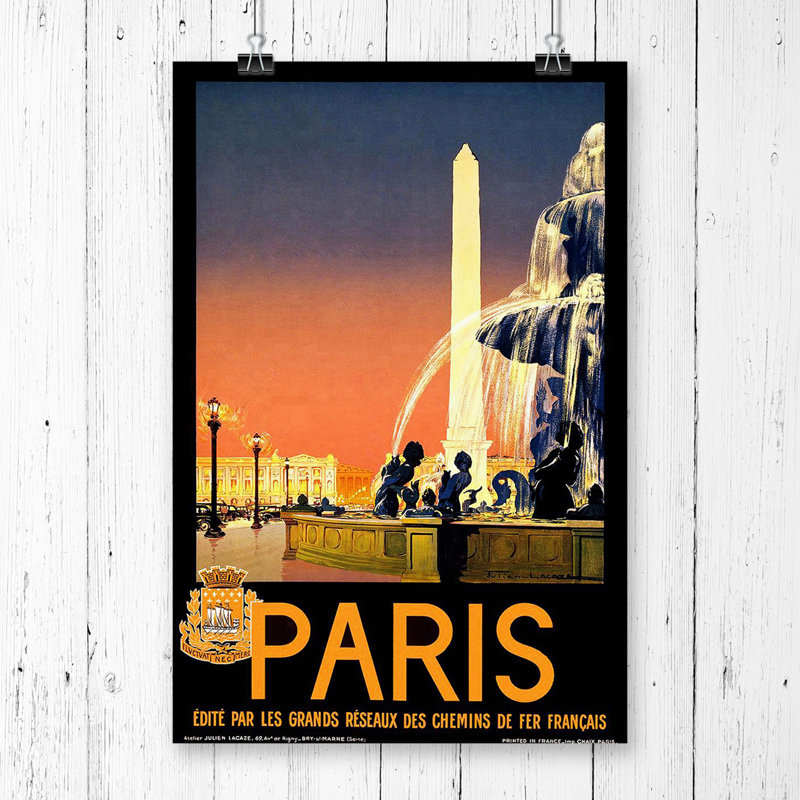 Vintage Travel Poster Paris - Frameless Print, 42 x 29.7cm