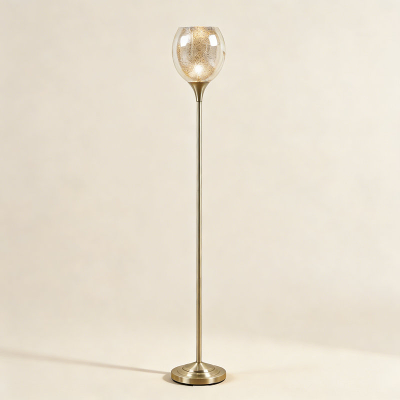 Lampe sur pied orientée vers le haut avec auvent en verre mercurisé