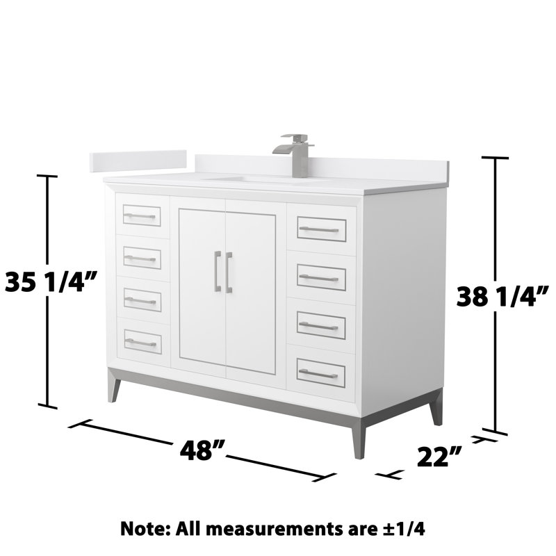 Ensemble de meuble-lavabo simple 48 po Marlena, Marbre de culture blanc, Blanc, Nickel brossé