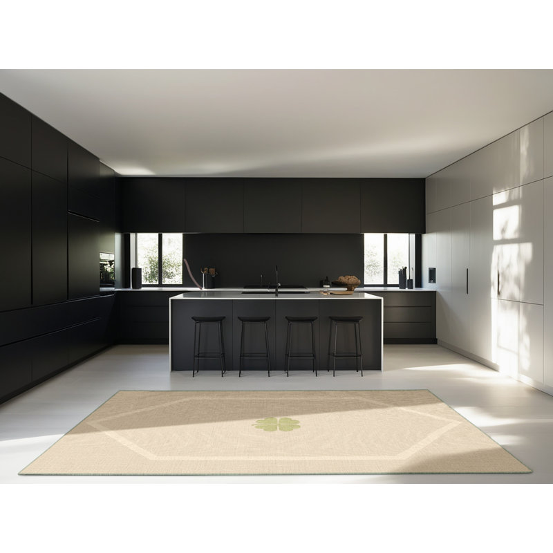 Soft Plush Fannin St Patties Modern & Contemporary Abstract Area Rug in Beige – SageGreen Binding, 7x10