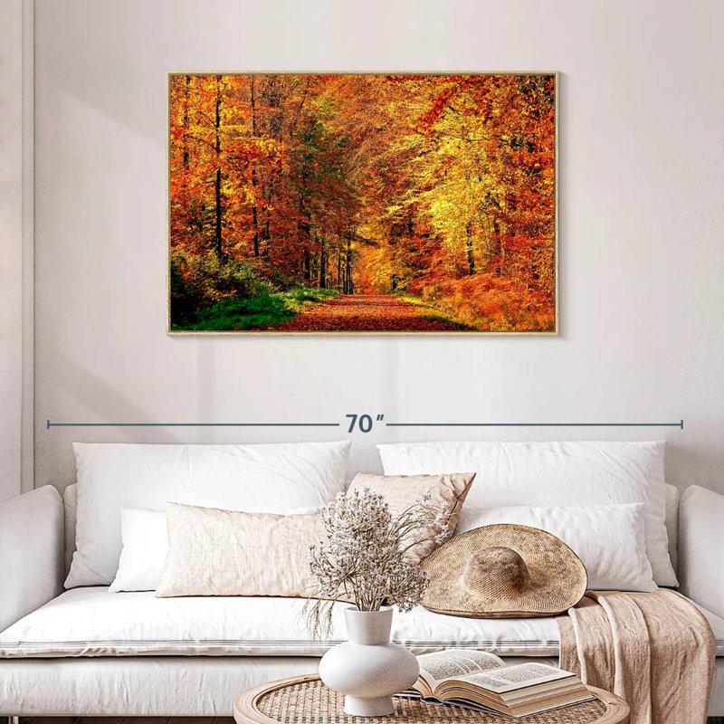 Chemin vers la forêt d'automne, Cadre flottant en bois naturel, 43 po x 29 po