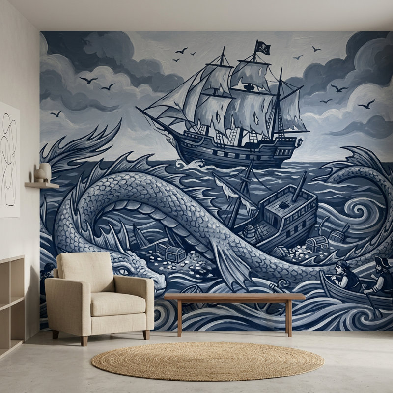 Papier peint bateau pirate, 100 po x 96 po, Non tissé