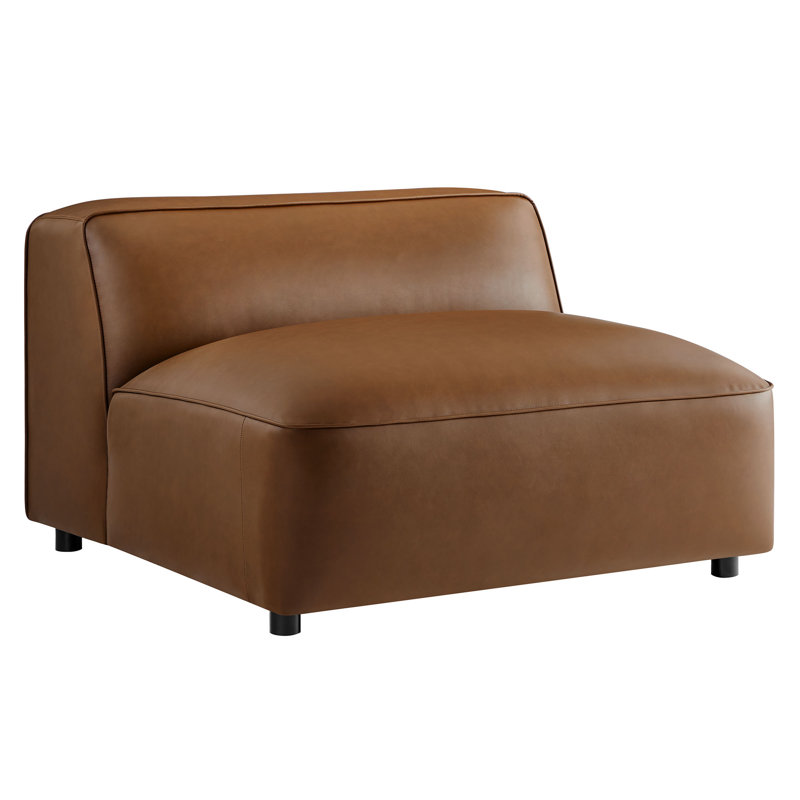Auren Upholstered Vegan Leather Modular Armless Chair, Coffee Vegan Leather