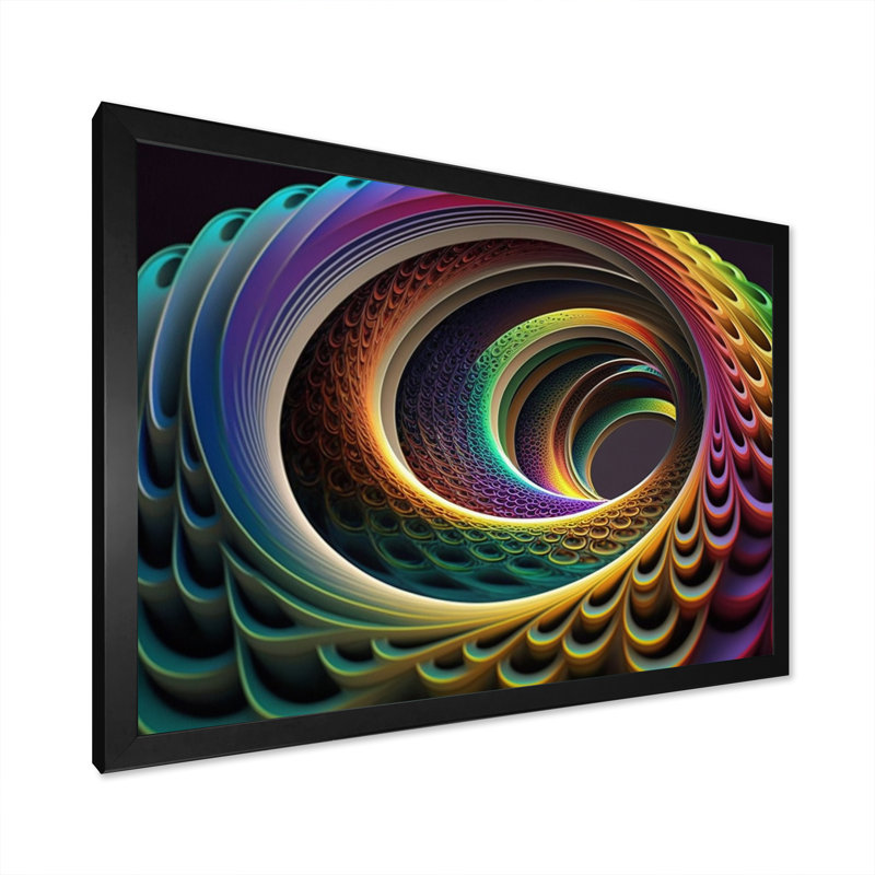 Neon Rainbow 3D Spiral I - impression, Cadre photo noir, H 16 po x l 32 po x P 1 po