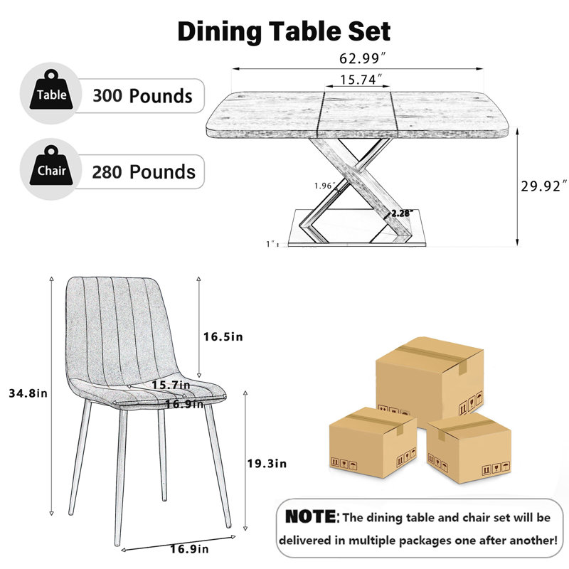 Ensemble de table de salle à manger rectangulaire extensible, Beige, 7, Blanc