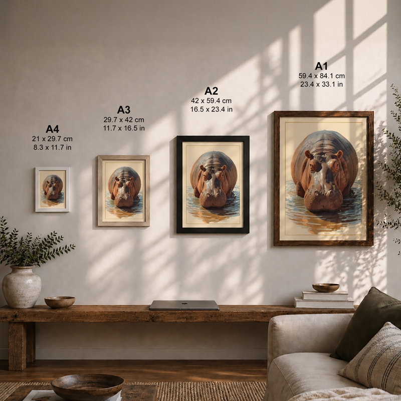 Hippopotamus Rising Modern - Framed Print, Walnut, A1 - 84.1 x 59.4 cm