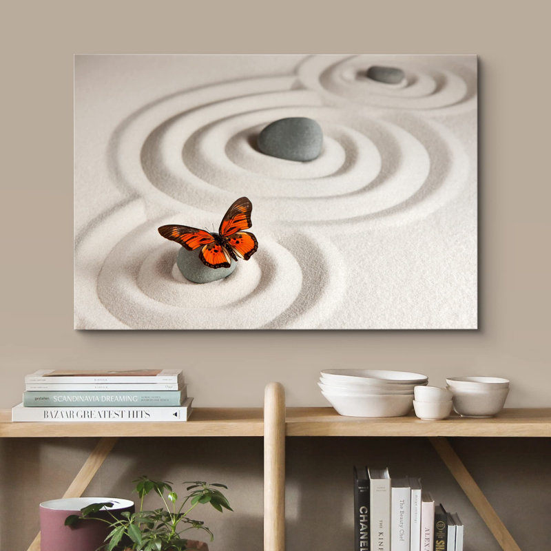 Photographie de salle de bain Zen Garden avec pierres et papillon monarque, H 12 po x l 18 po