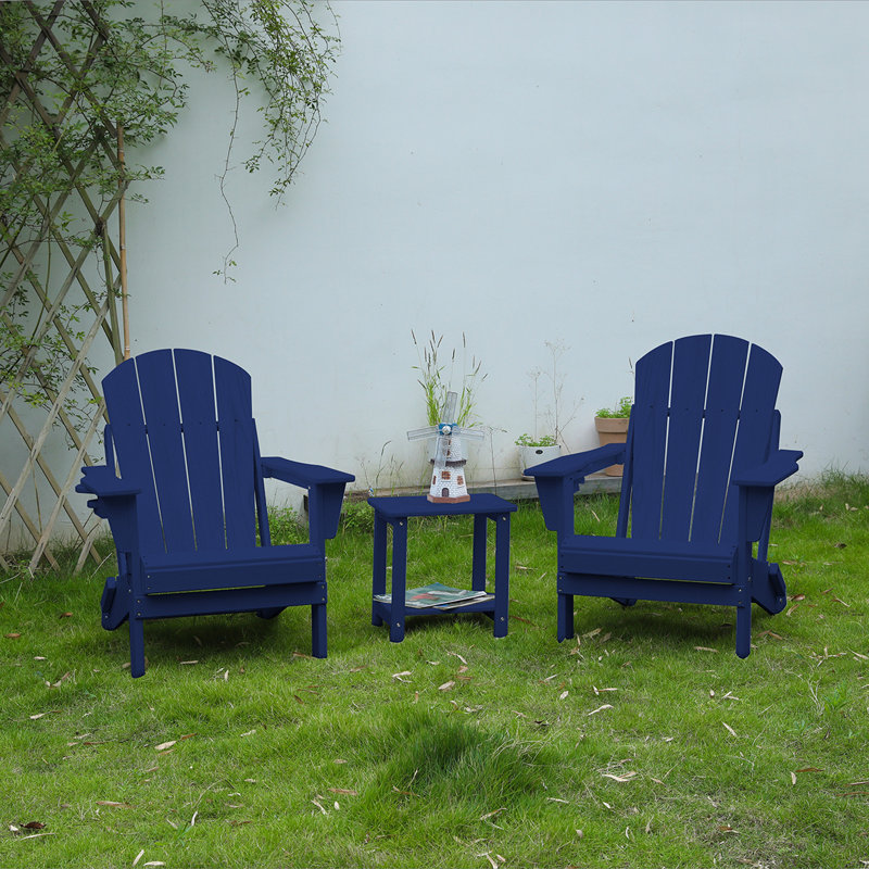 Chaise Adirondack pliante avec table d'appoint, ensemble de chaises Adirondack 3 pièces à texture de bois (comprend 2 chaises et 1 table)