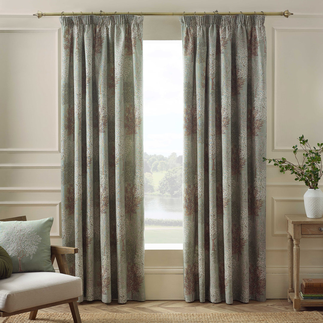 Woodland Trees Lined Pencil Pleat Curtains