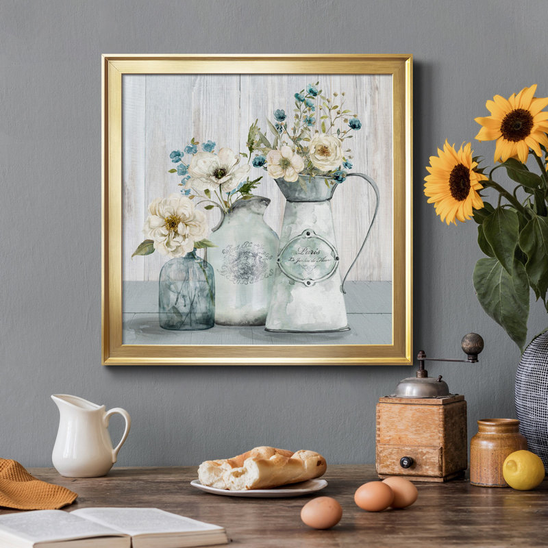 «French Garden Flowers I», reproduction d'art sur toile encadrée, H 34,5 po x l 34,5 po x P 1,5 po, Toile dorée encadrée