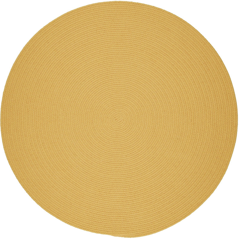 Tapis décoratif jaune fabriqué à la main intérieur/extérieur Smyth, Rond 10 pi