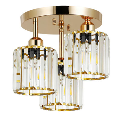 Plafonniers modernes en cristal, plafonnier semi-encastré 3 lumières avec abat-jour en cristal transparent