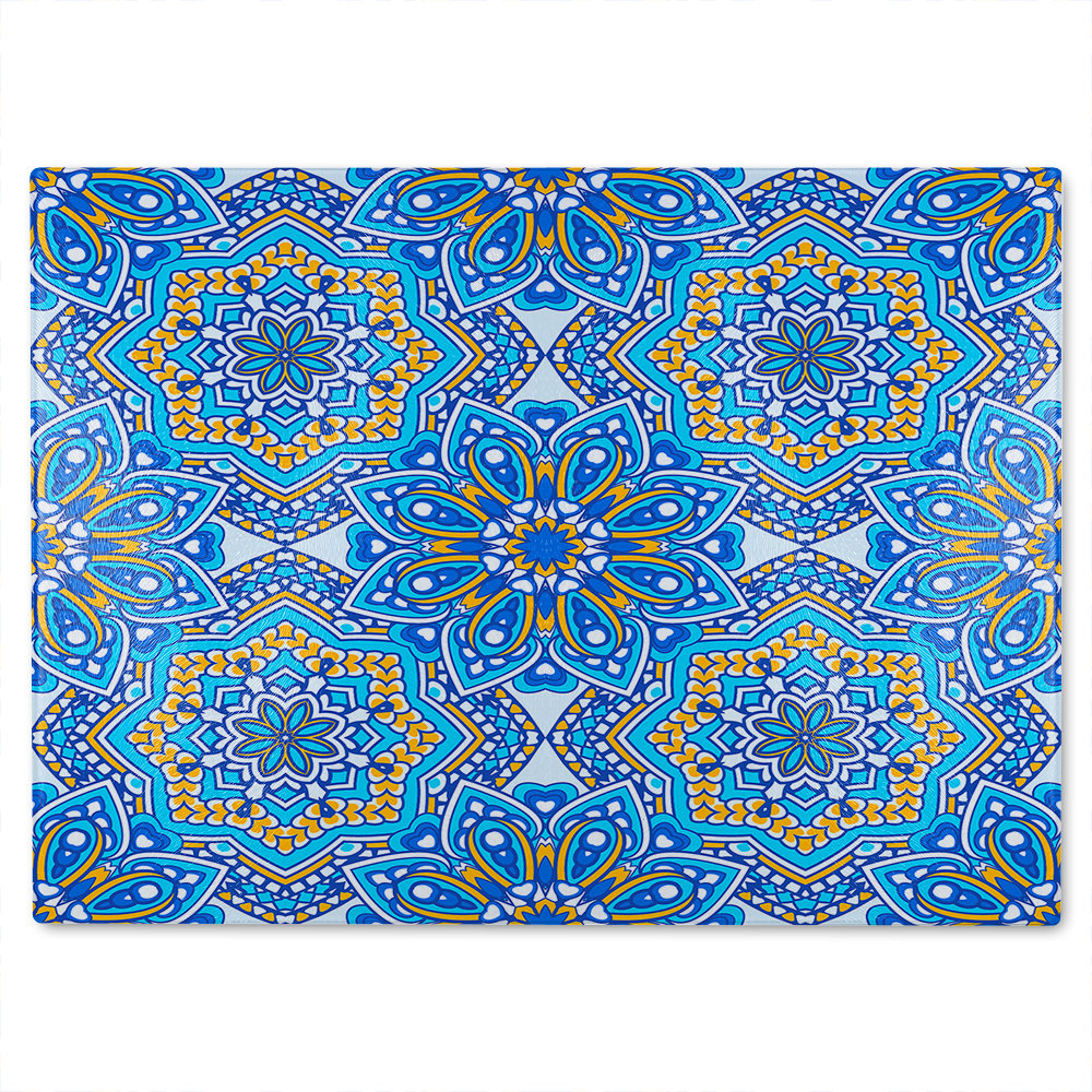 Floral And Geometric Embellished Tiles Glass Chopping Board