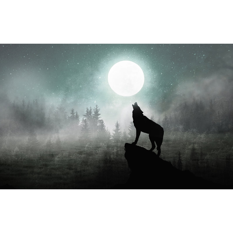 Wolf Midnight Wall Mural Moon Wallpaper, 94.92" L x 143" W