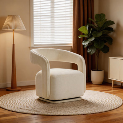 Chaise d'appoint pivotante en chenille crème à 360 °, fauteuil moderne