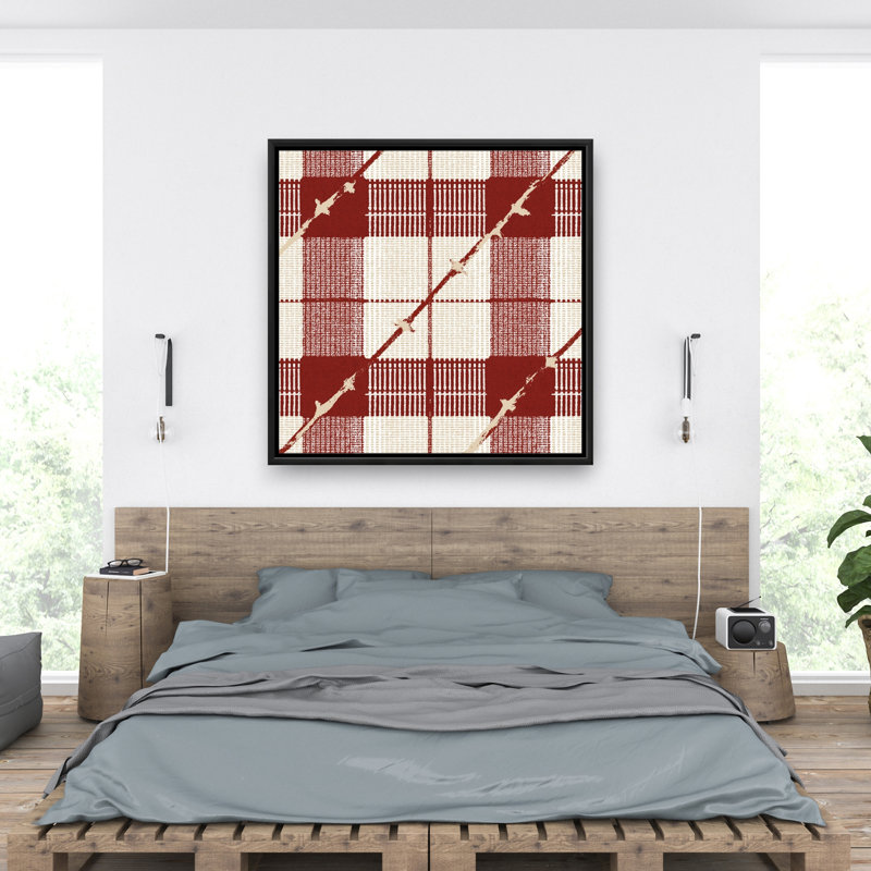 Red Square Pattern - Beige Framed Canvas for Home Decor, 37.25" H x 37.25" W