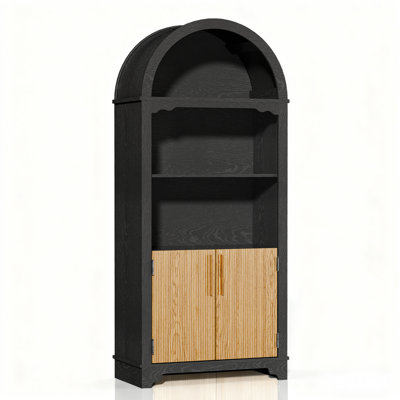 Arched Display Cabinet With Decorative Striped Doors, Modern Accent Storage Cabinet by ChicFurnit