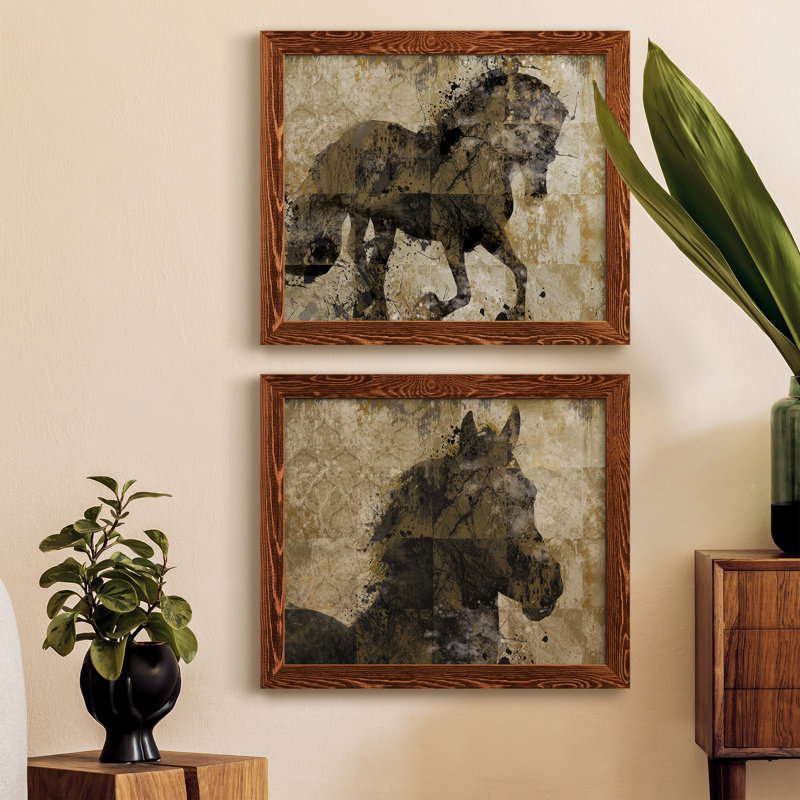 Midnight Stallion - ensemble de 2 peintures sur toile encadrées, Cadre en érable, H 24 po x l 36 po x P 1,5 po