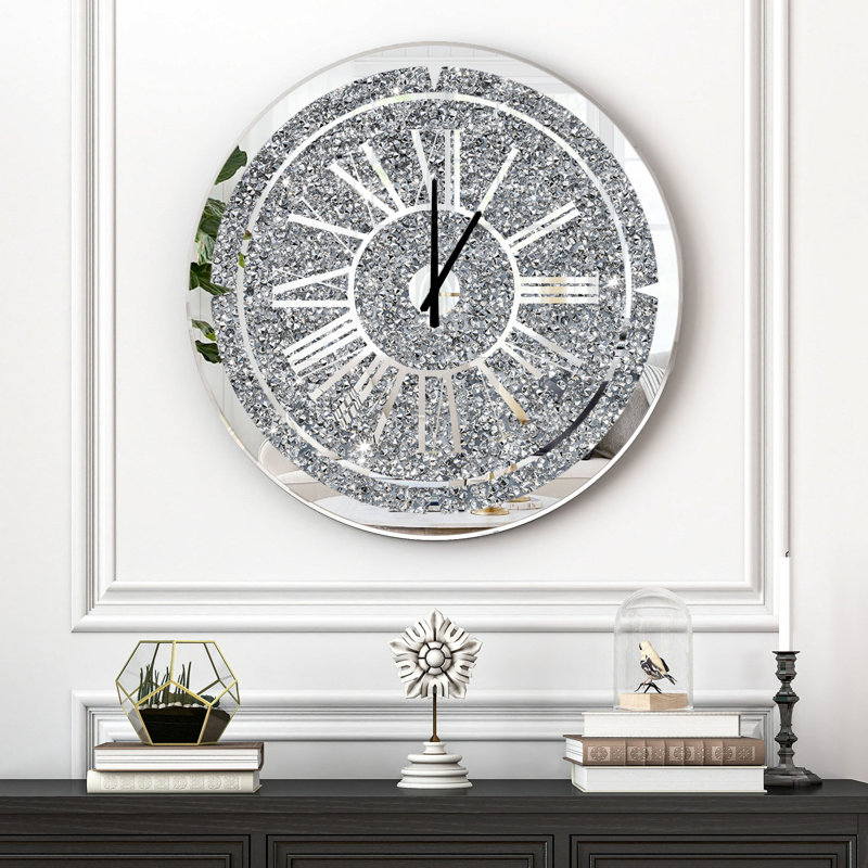 Round Glass Diamond Accent Wall Clock