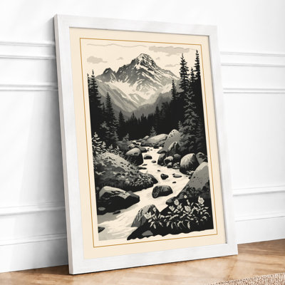 Mountains at Stillness Scandinavian - Framed Print