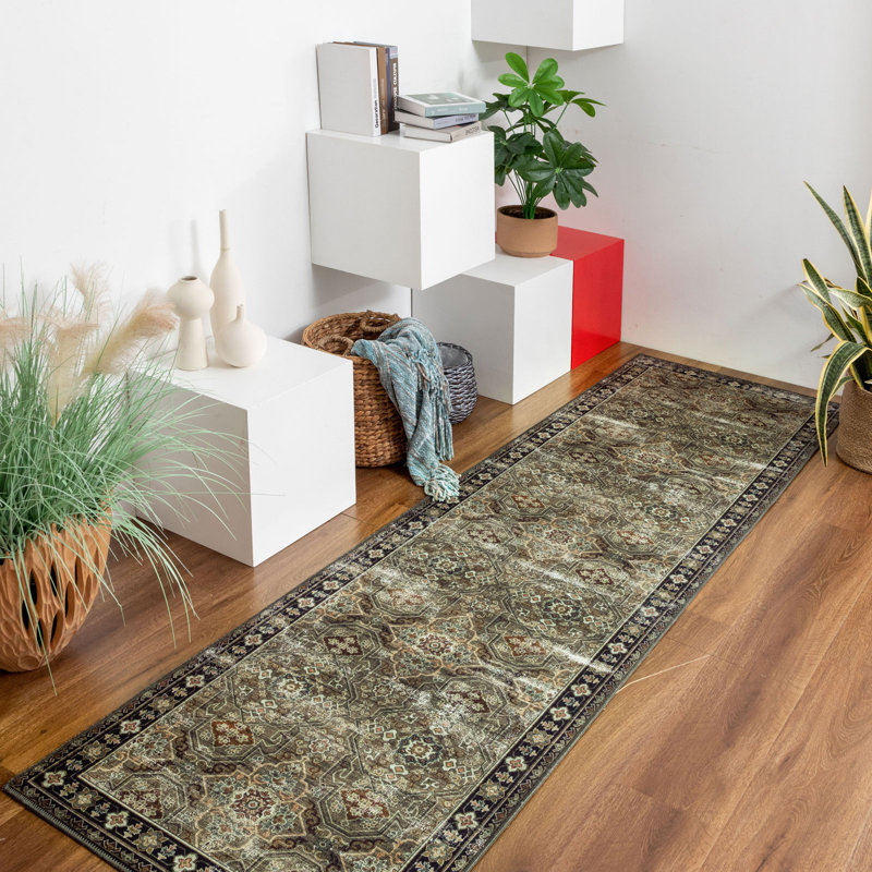 BAOLA Oriental Vintage Area Rug Olive/Black, Runner 2'6" x 9'