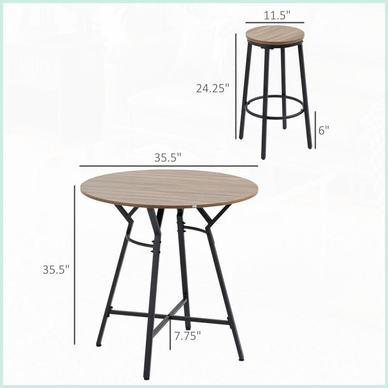 Ensemble de tables basses 5 pièces avec 4 tabourets Fil de bois brun, structure en acier pour les petites cuisines