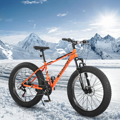 Elecony 26 Inch Fat Tire Bike Adult/Youth Full Shimano 21 Speed Mountain Bike, Dual Disc Brake, High-Carbon Steel Frame, Front Suspension, Mountain Trail Bike, Urban Commuter City Bicycle