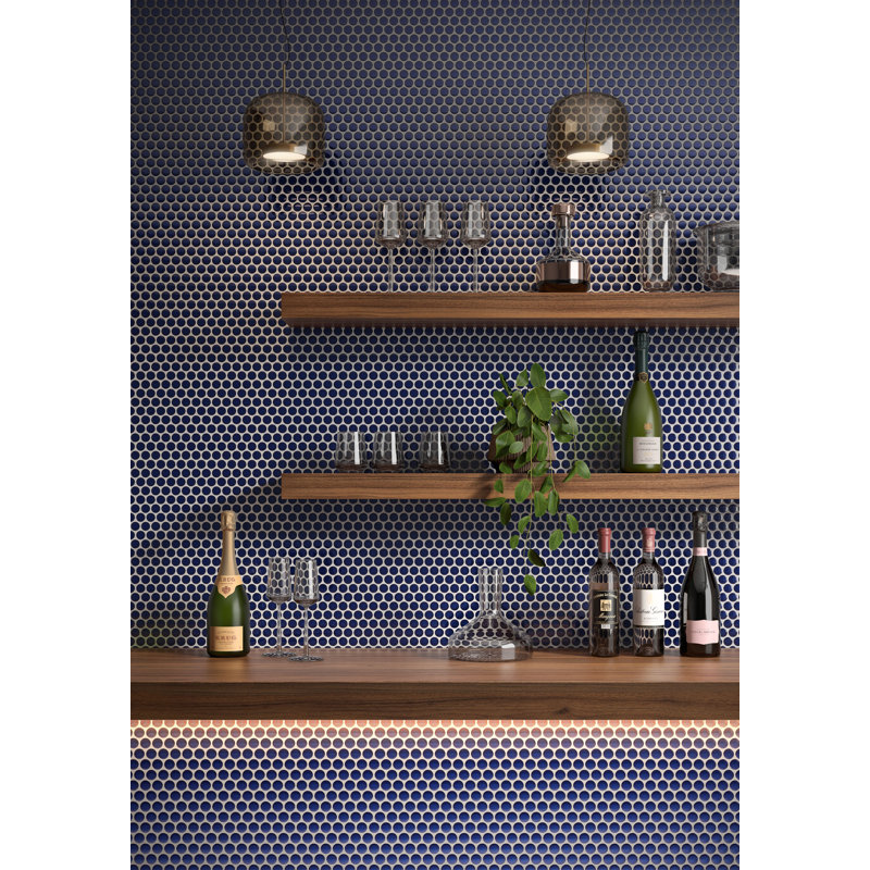 Glossy Penny Round Mosaic Tile – 12x12 Wall & Floor, Cobalt