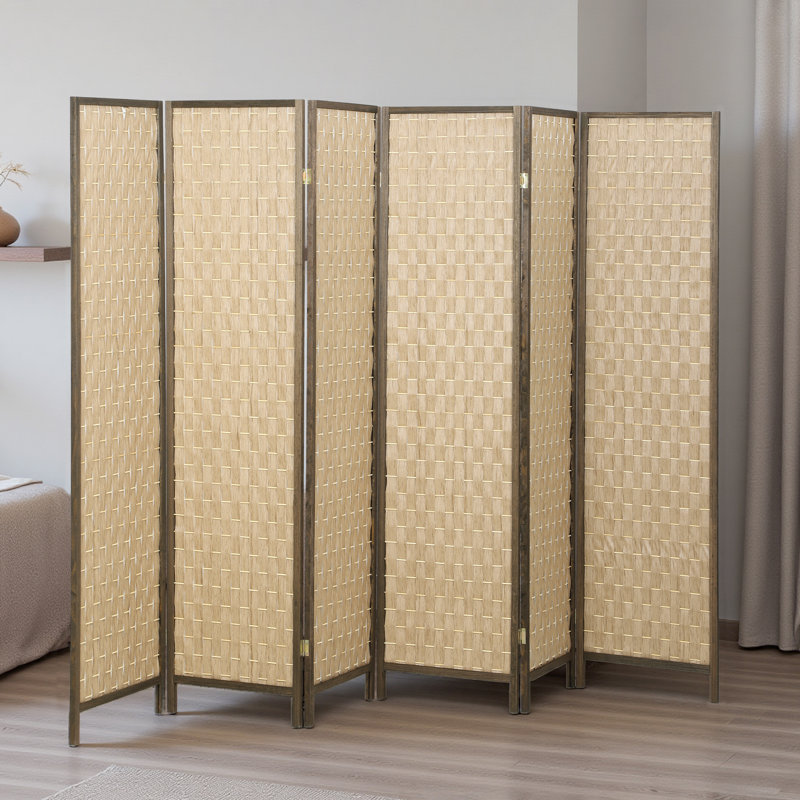 Paravent 6 panneaux tissé à la main, paravent pliable 6 pi, brun