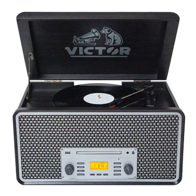 8-in-1 Wood Music Center with Bluetooth Vinyl Record Player