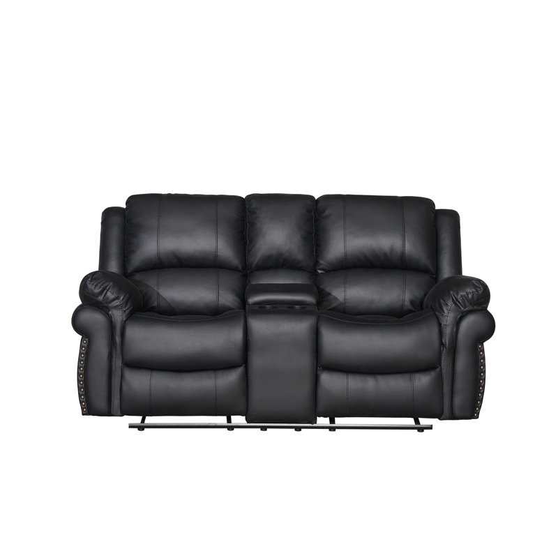 Adele 73.2'' Wide Modern Super Soft Vegan Leather Manual  Reclining Loveseat, Black