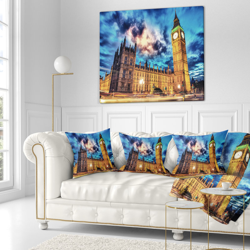 Coussin cityscape big ben et house of parlement, 18 po x 18 po, Coussin décoratif