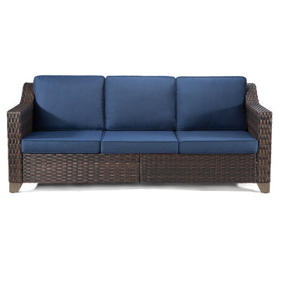 Beaverton 77'' Wide Outdoor Wicker Reversible Patio Sofa with Cushions