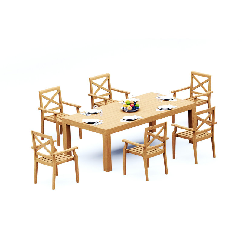 8 Seats 9 Pcs Grade-A Teak Wood Dining Set: 86" Canberra Rectangle Table And 8 Granada Stacking Arm Chairs #11GR1908, 6