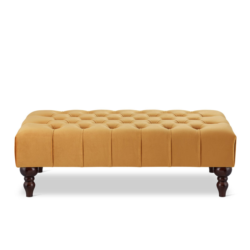 Ainura 60cm Wide Velvet Tufted Rectangle Solid Colour Cocktail Ottoman, Yellow, Brown/Nut