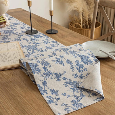 Pastoral Floral Table Runner – Dark Blue –Washable, Wrinkle-Resistant Table Décor For Indoor And Outdoor Dining