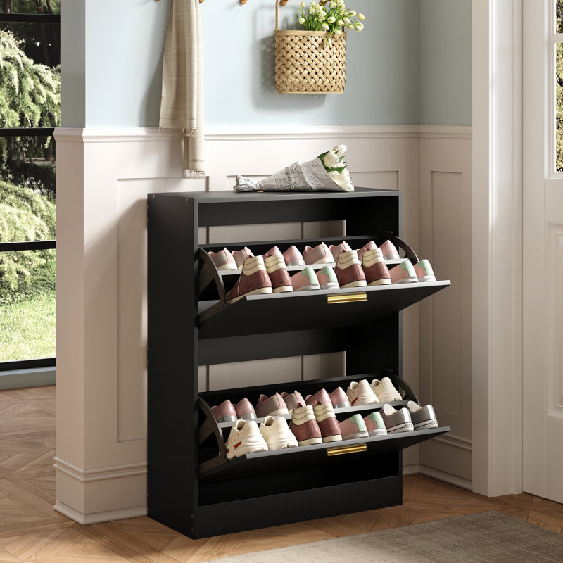 Shoe Cabinet With 4 Flip Drawers, Free Standing Shoe Rack Organizer, Black